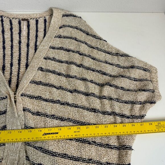 Free People Beige Navy Cocoon Striped Oversized Cardigan Sweater XS - Picture 5 of 7